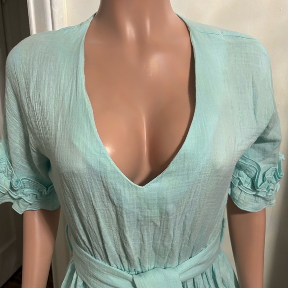 LAMANUEL THE LABEL Women’s Light Aqua Ruffle Mini Dress - Picture 4 of 14